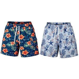2 Pack Men’s Cargo Swim Trunks Quick Dry Mesh Lined Beach Board Shorts 3 Pockets